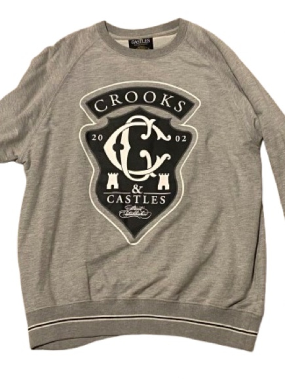 Crooks & Castles Grey Crewneck with Black & White Shield Logo